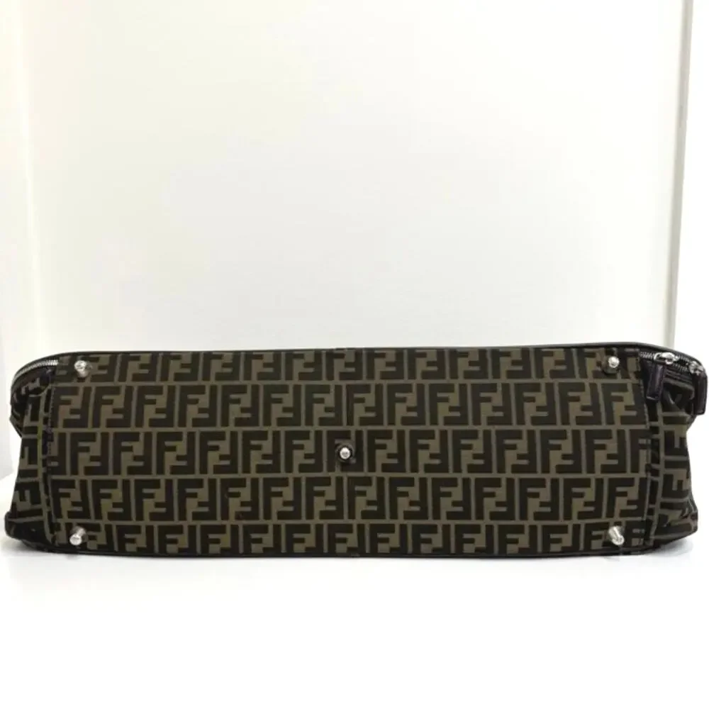 FENDI Large Brown Zucca Canvas Duffle Bag Monogram Leather Travel Luggage FF